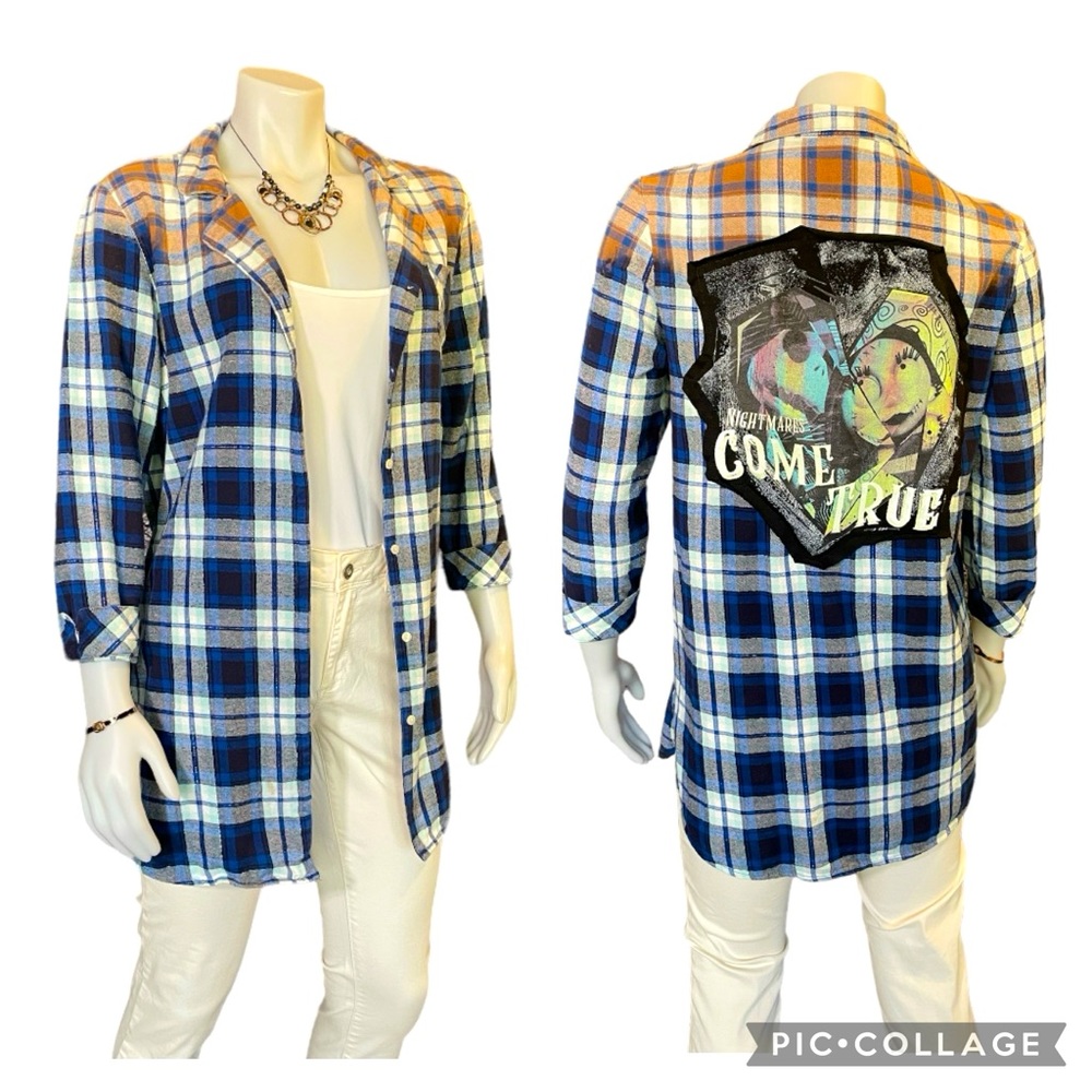 Tim Burton Custom Reworked Ombre Bleached Plaid Shirt Size L